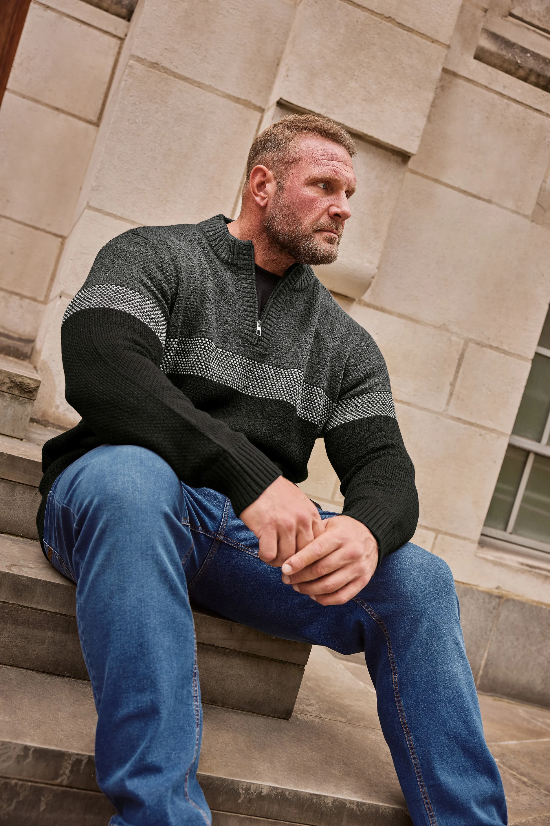BadRhino BadRhino Big & Tall Black Half Zip Heavyweight Knitted Jumper