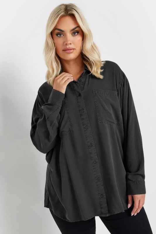 Yours YOURS Curve Grey Washed Chambray Shirt