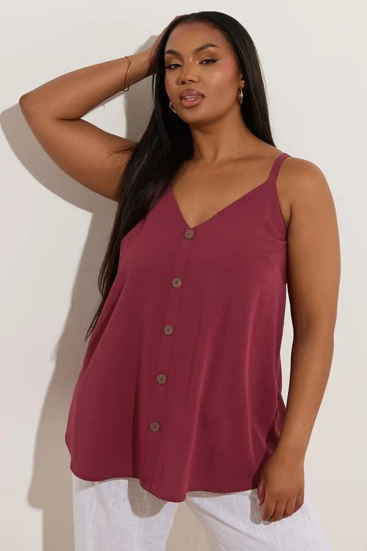 Yours YOURS Curve Dark Red Button Front Cami Top