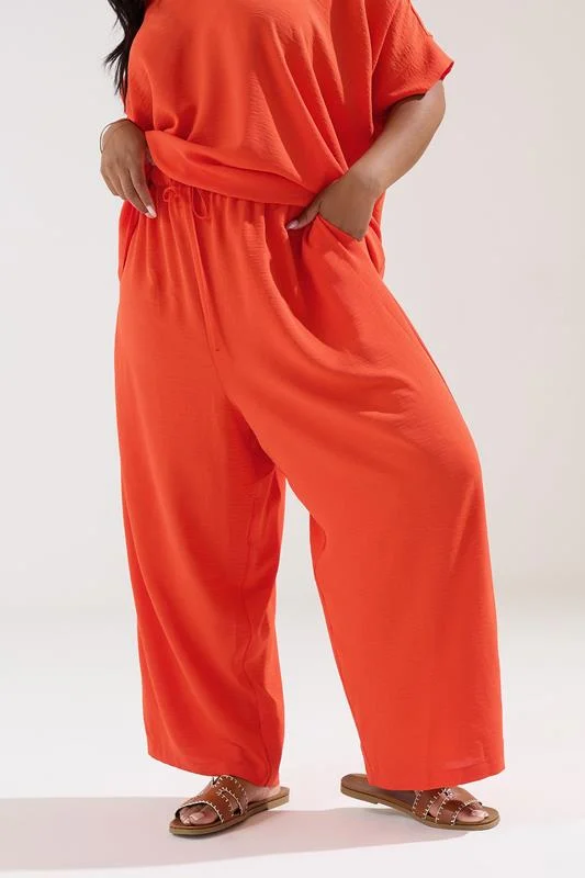 Yours YOURS Curve Orange Tie Waist Wide Leg Trousers