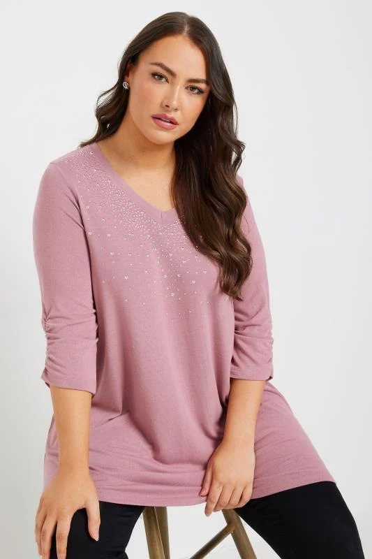 Yours YOURS Curve Pink Diamante Embellished Swing Top
