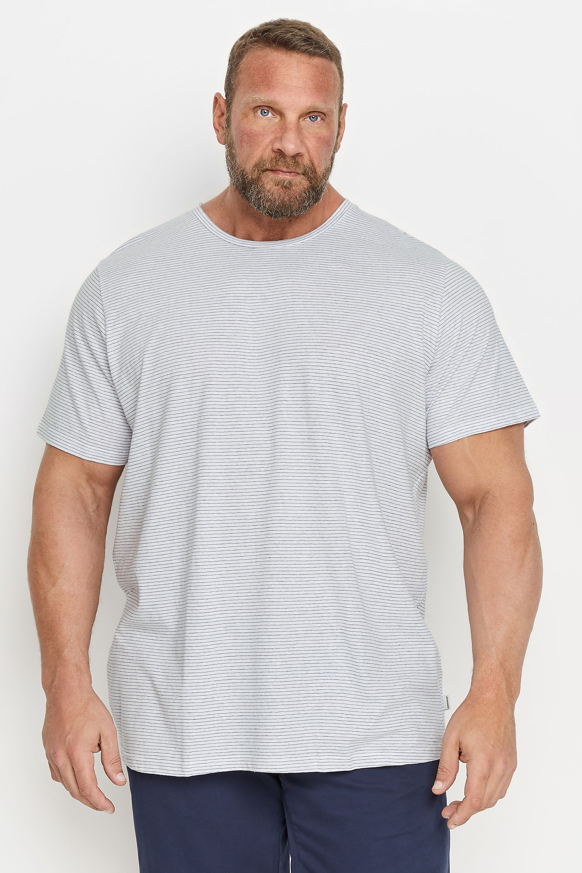 Jack & Jones JACK & JONES Big & Tall White Striped Linen T-Shirt