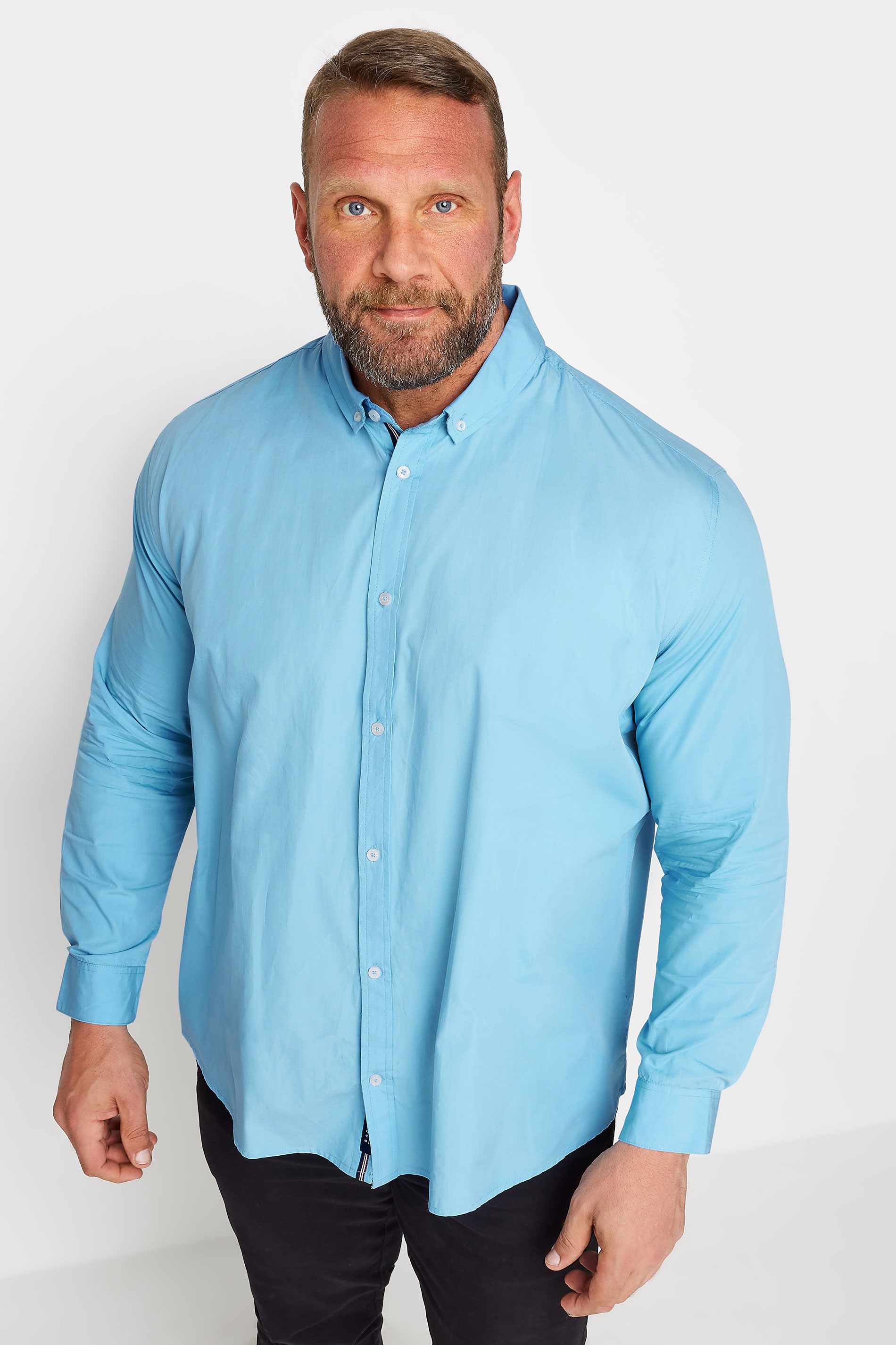 BadRhino BadRhino Big & Tall Light Blue Long Sleeve Poplin Shirt