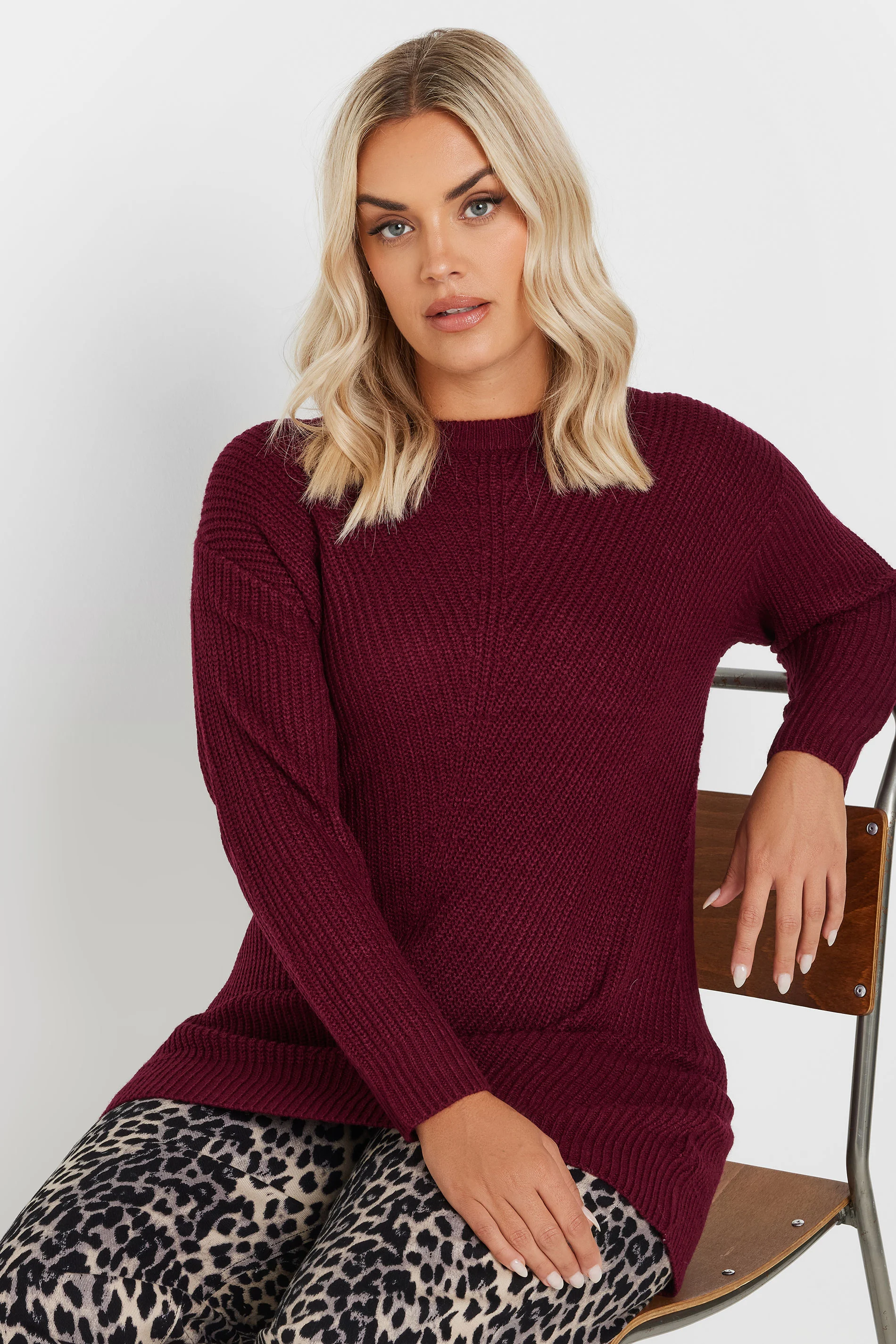 Yours YOURS Curve Essential Burgundy Red Knitted Jumper