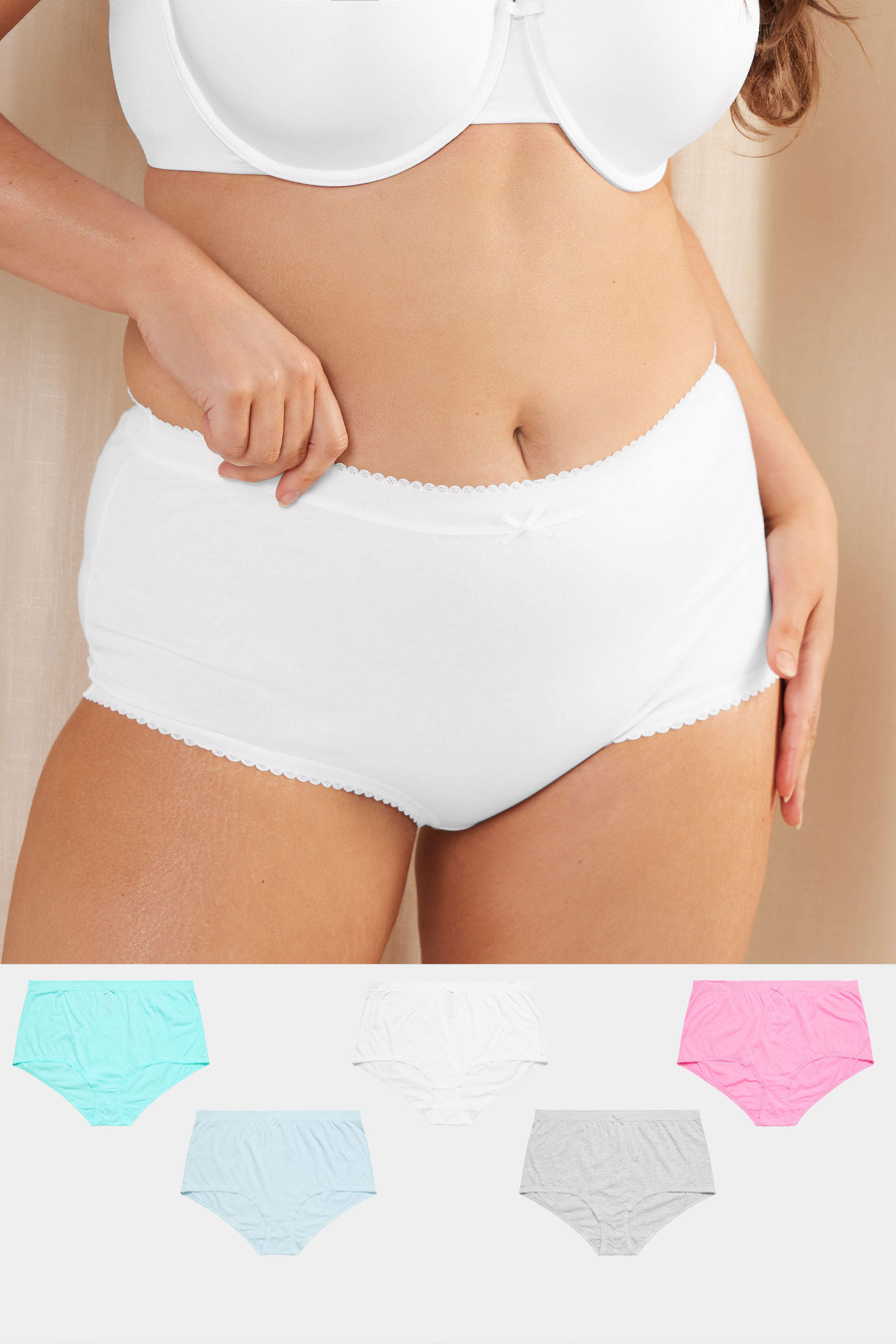 Yours YOURS 5 PACK Curve Blue Pastel Cotton High Waisted Full Briefs