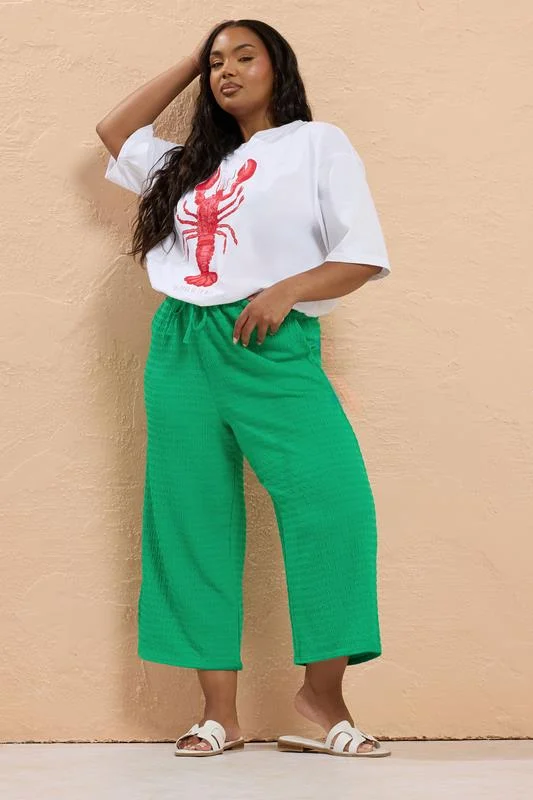 Yours YOURS Curve Green Textured Cropped Trousers