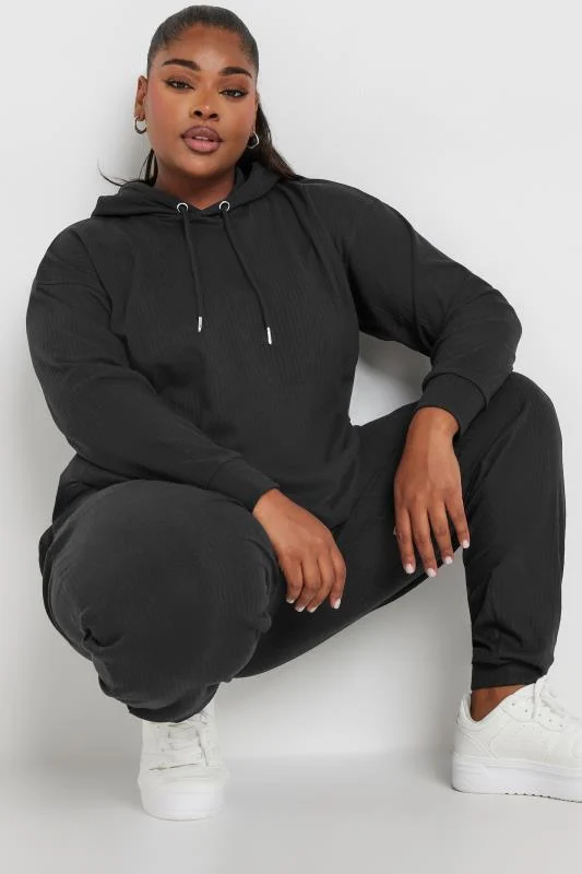 Yours YOURS Curve Black Ribbed Hoodie