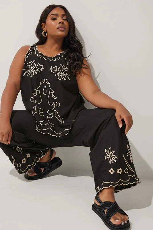 Limited Collection LIMITED COLLECTION Curve Black Embroidered Wide Leg Trousers