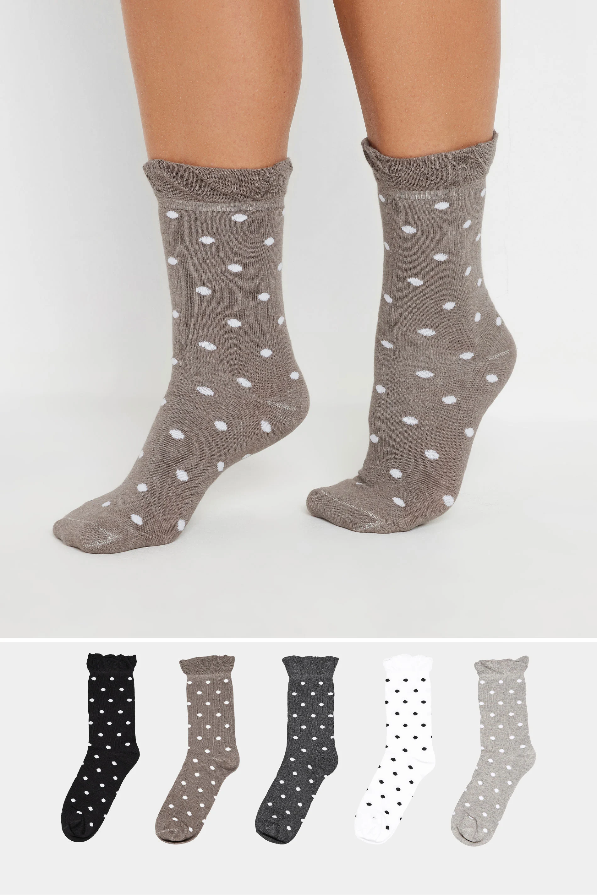 Yours YOURS 5 PACK Curve Natural Brown Polka Dot Ankle Socks
