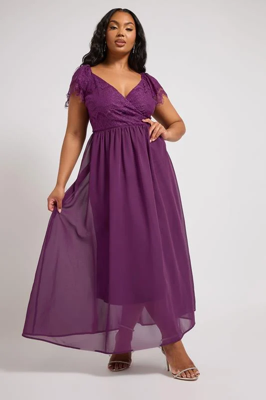 Yours London YOURS LONDON Curve Purple Lace Wrap Maxi Dress