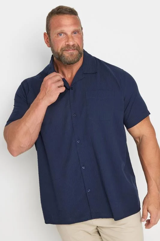 BadRhino BadRhino Big & Tall Navy Blue Seersucker Short Sleeve Shirt