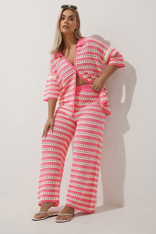 Limited Collection LIMITED COLLECTION Curve Pink & White Stripe Crochet Shirt