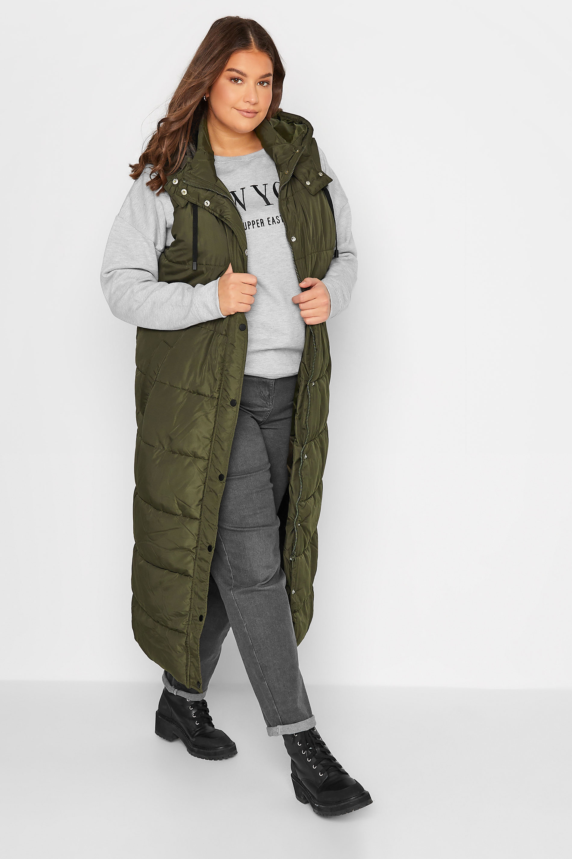LTS LTS Tall Khaki Green Midaxi Puffer Gilet