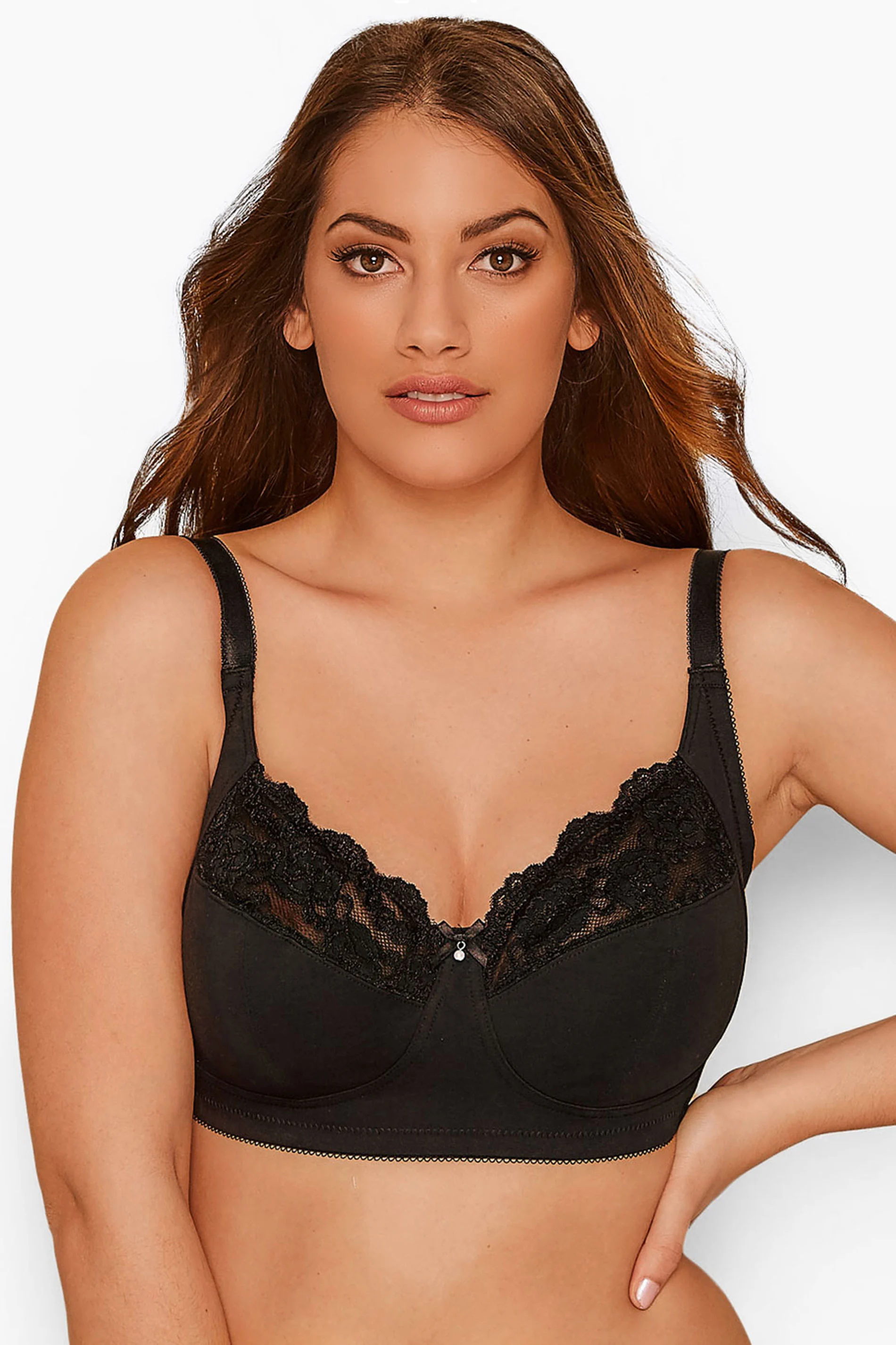 Yours YOURS Black Cotton Lace Trim Non-Padded Non-Wired Bralette