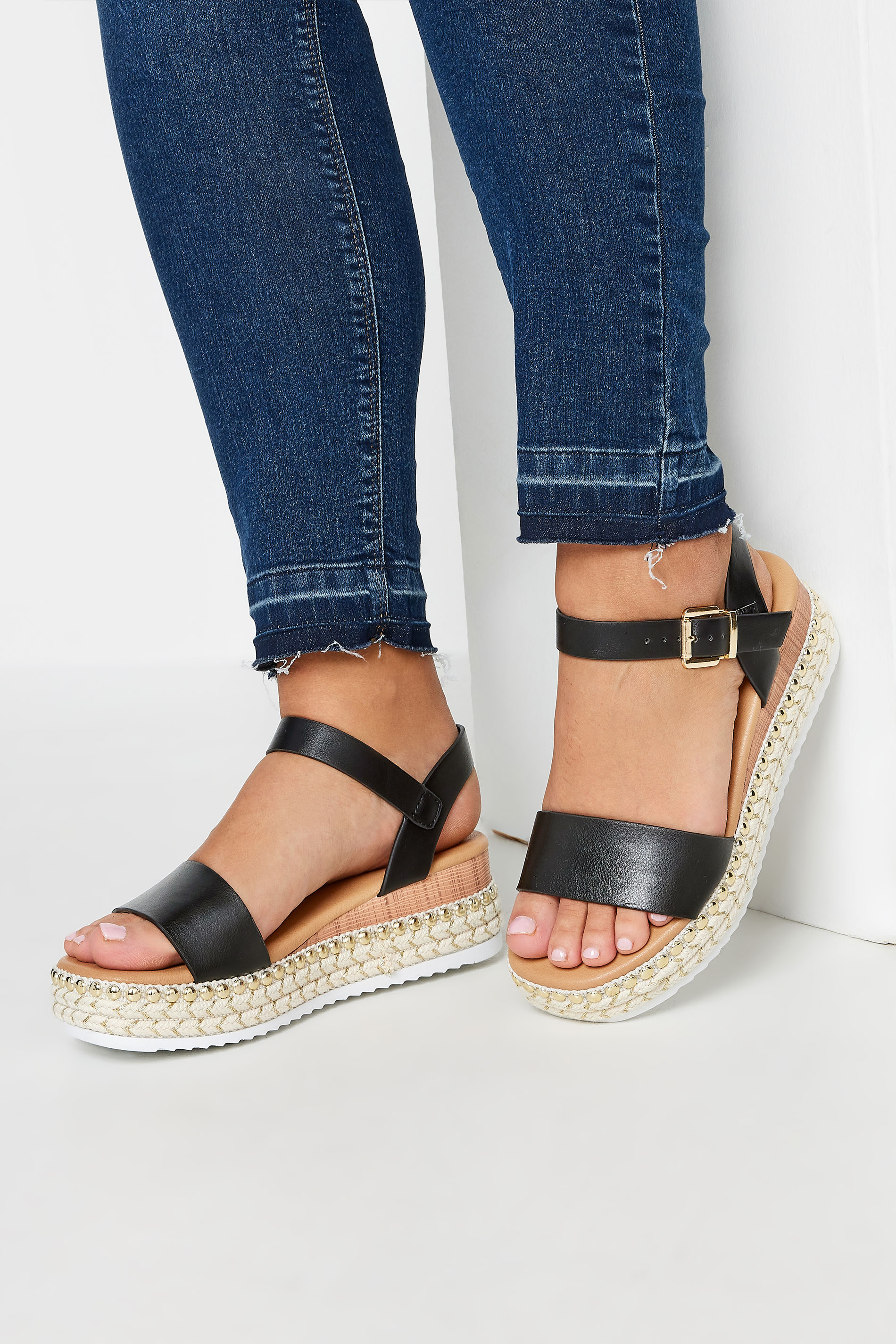 Yours Black Platform Espadrille Wedge Heels In Wide E Fit & Extra Wide EEE Fit