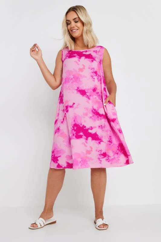 Yours YOURS Curve Pink Abstract Print Pocket Swing Dress