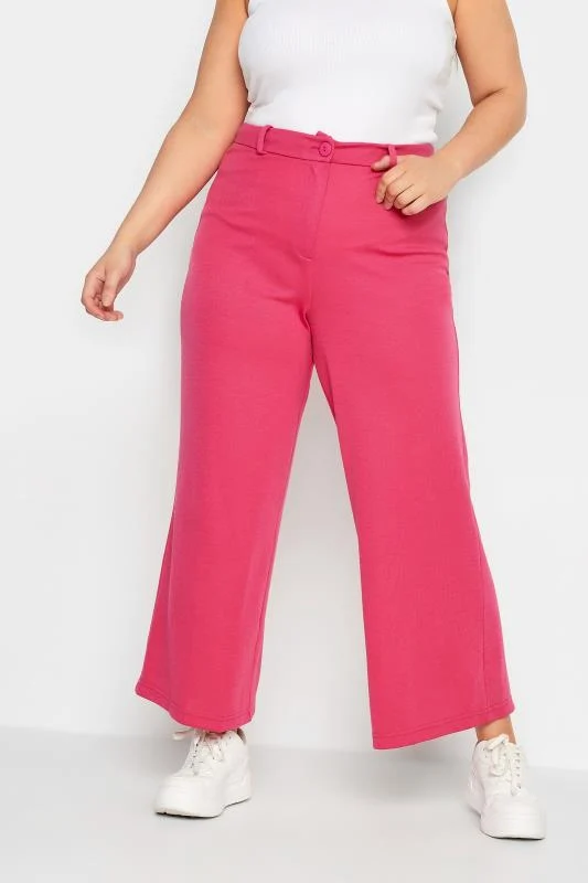 Yours YOURS Curve Pink Wide Leg Button Up Trousers