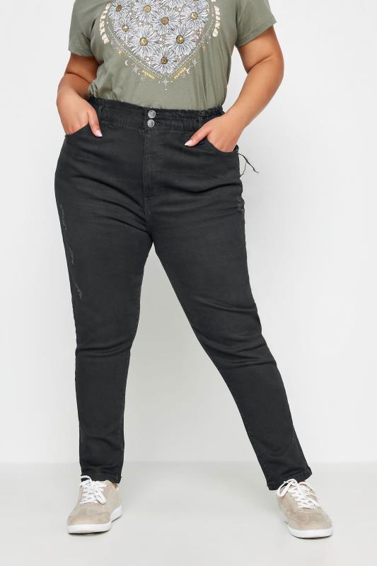 Yours YOURS Curve Black Elasticated Stretch MOM Jeans