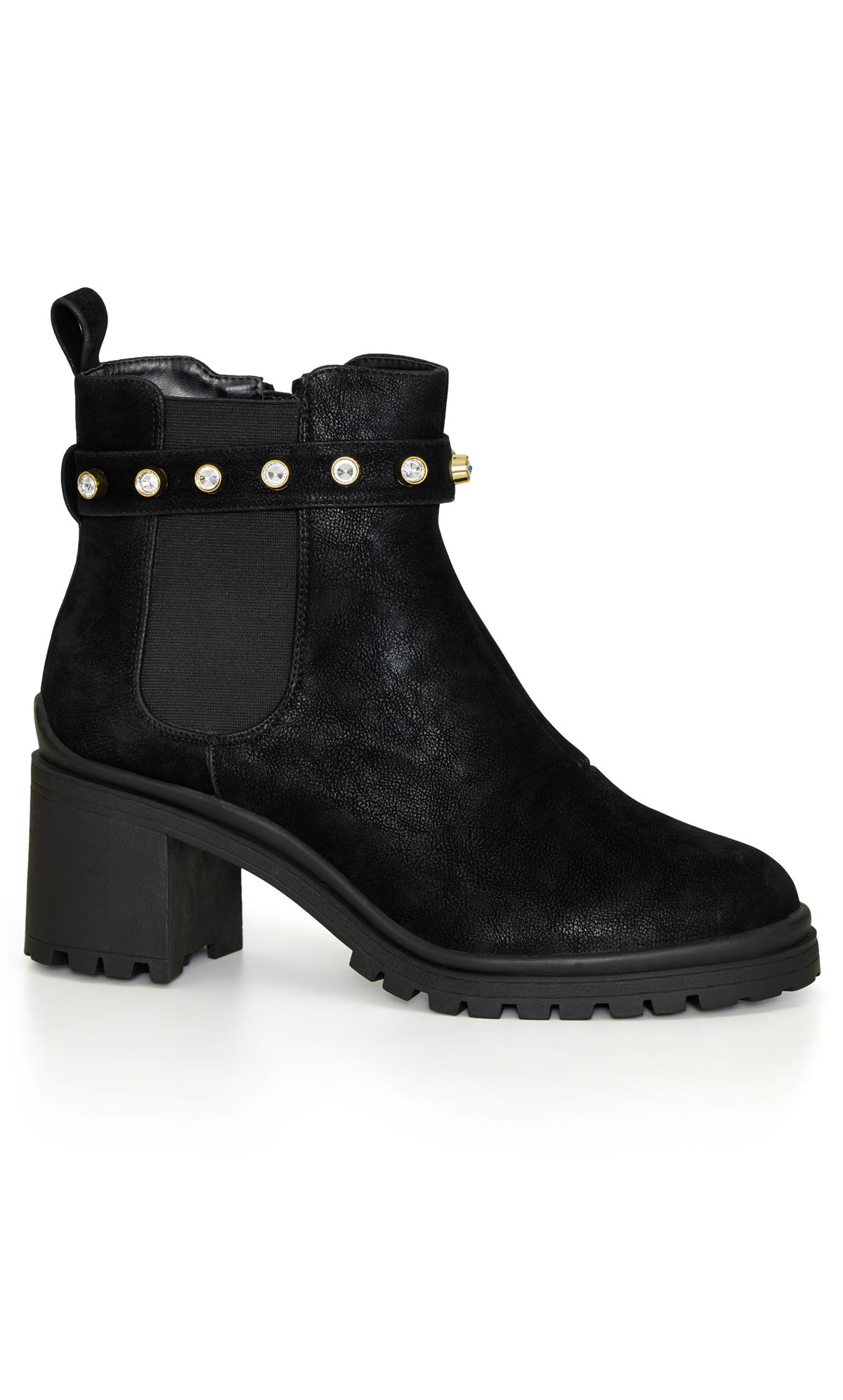 Evans Evans Black Faux Leather Diamante Heeled Ankle Boots