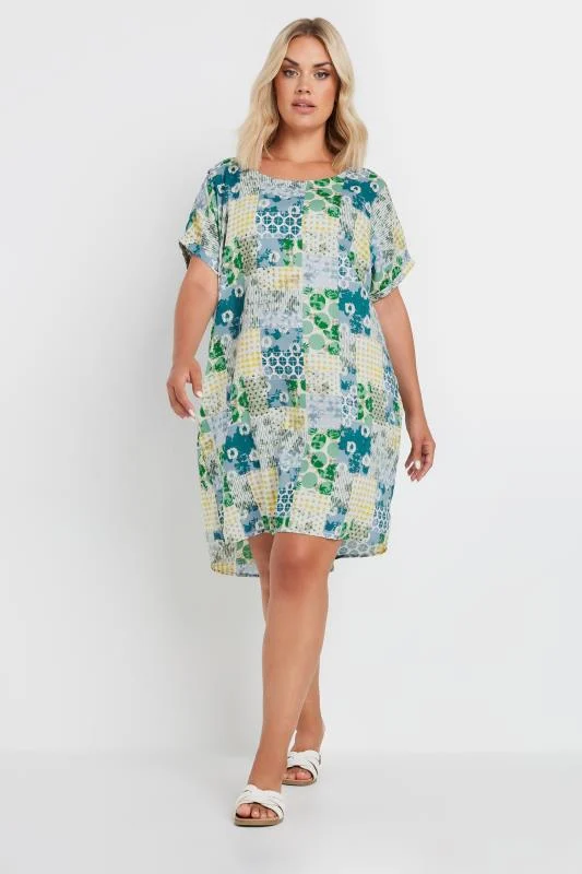 Yours YOURS Curve Green Tile Print Tunic Dress