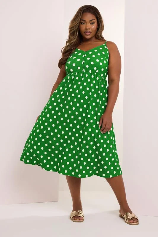 Yours YOURS Curve Green Polka Dot Print Sundress