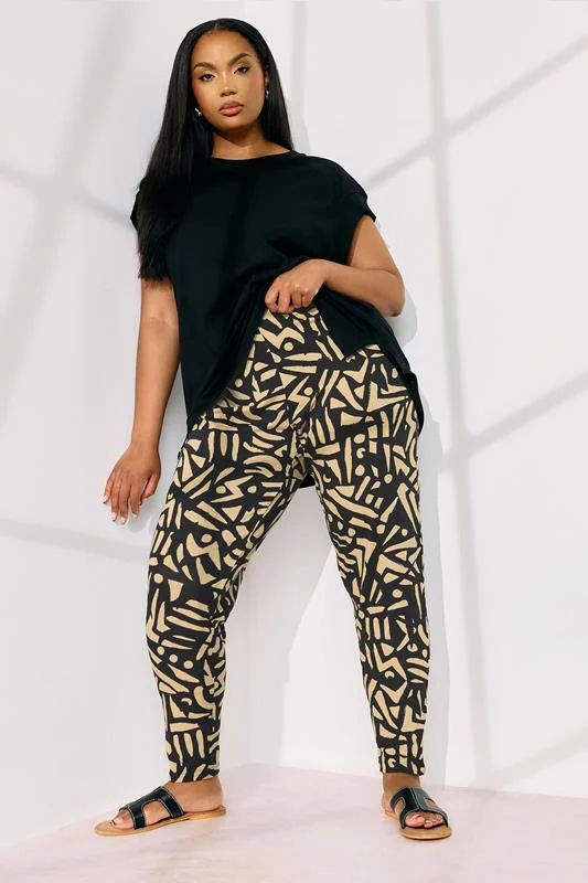 Yours YOURS Curve Natural Brown Abstract Print Harem Trousers