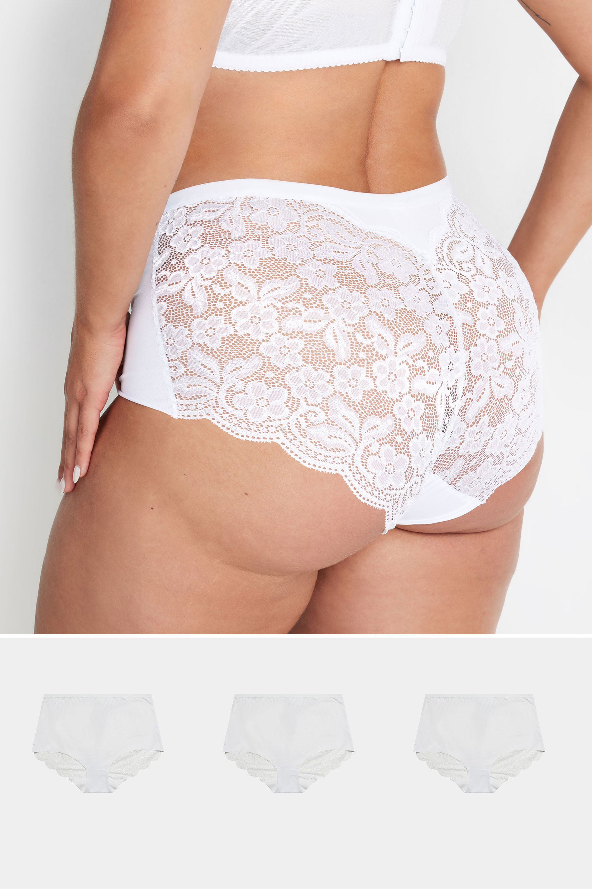 Yours YOURS Curve 3 PACK White Lace Trim Briefs
