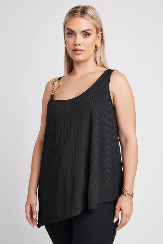 Yours YOURS Curve Black Metal Trim Ribbed Vest Top