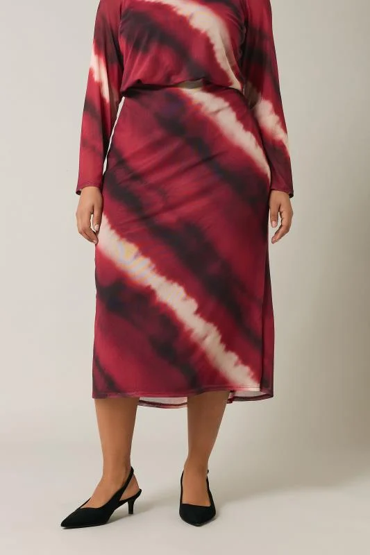 Evans EVANS Curve Burgundy Red Abstract Print Mesh Swing Top