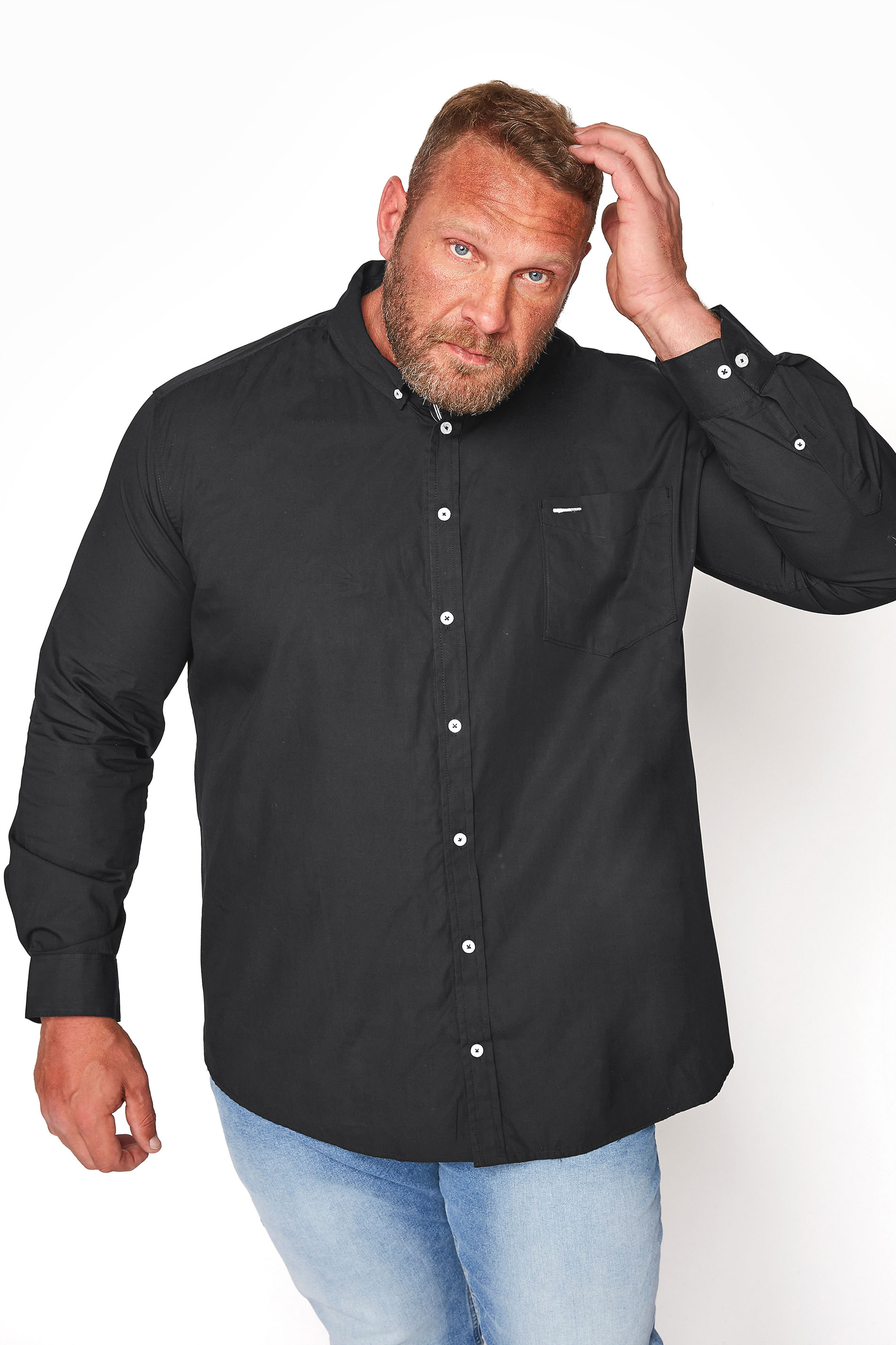 BadRhino BadRhino Big & Tall Black Logo Poplin Long Sleeve Shirt
