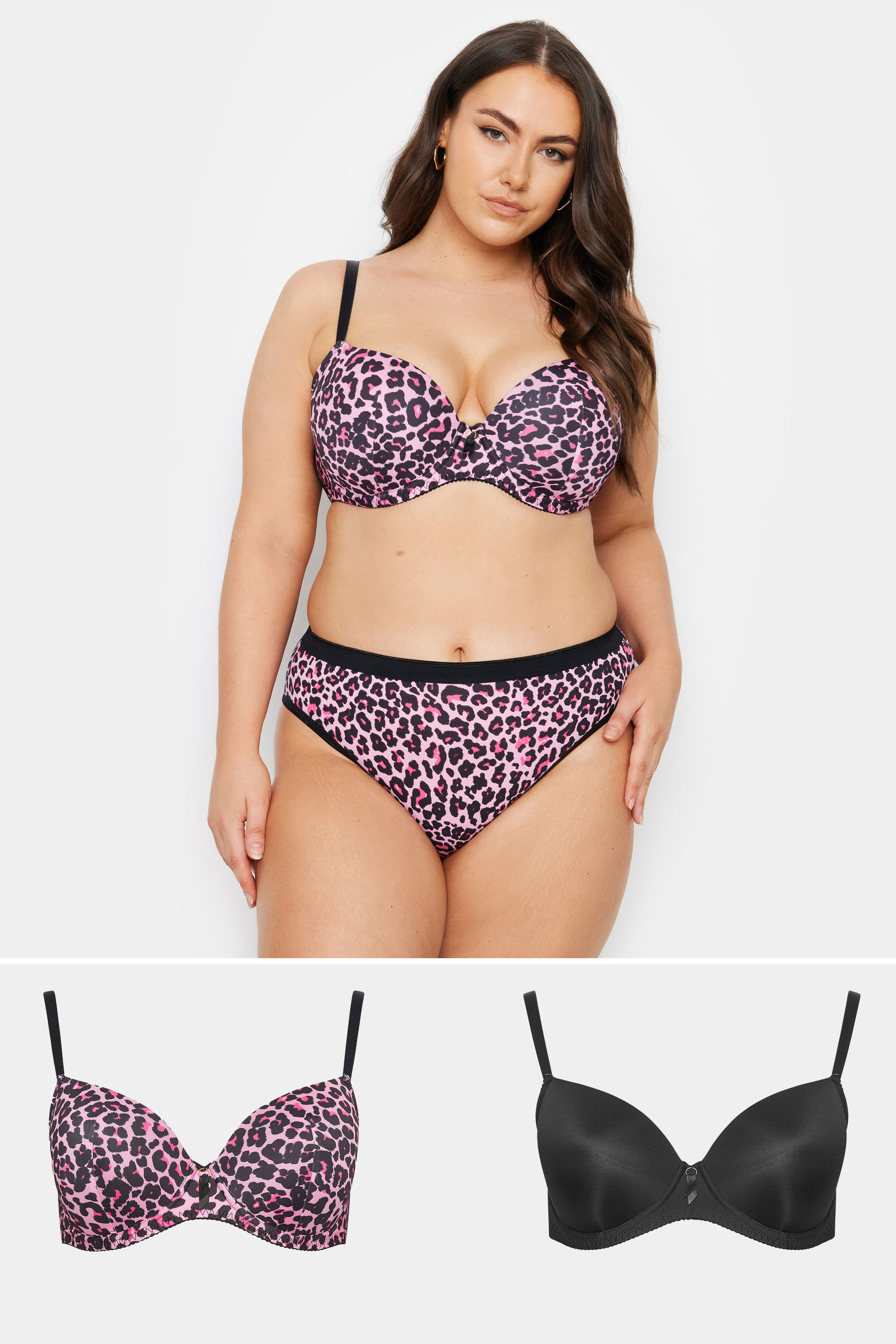 Yours YOURS Curve 2 PACK Pink & Black Leopard Print T-Shirt Bras
