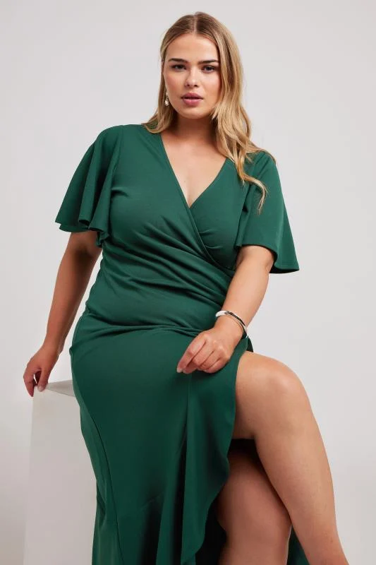 Yours London YOURS LONDON Curve Emerald Green Ruched Midi Dress
