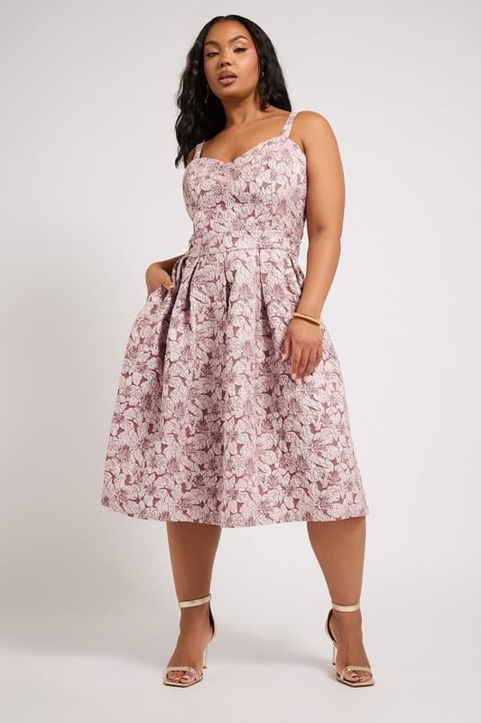 Yours London YOURS LONDON Curve Pink Floral Jacquard Sweetheart Prom Dress