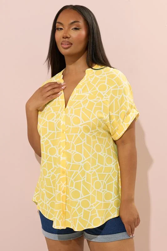 Yours YOURS Curve Yellow Geometric V-Neck Blouse