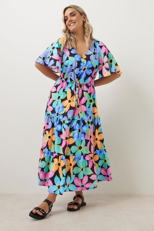 Yours YOURS Curve Black Floral Angel Sleeve Maxi Dress