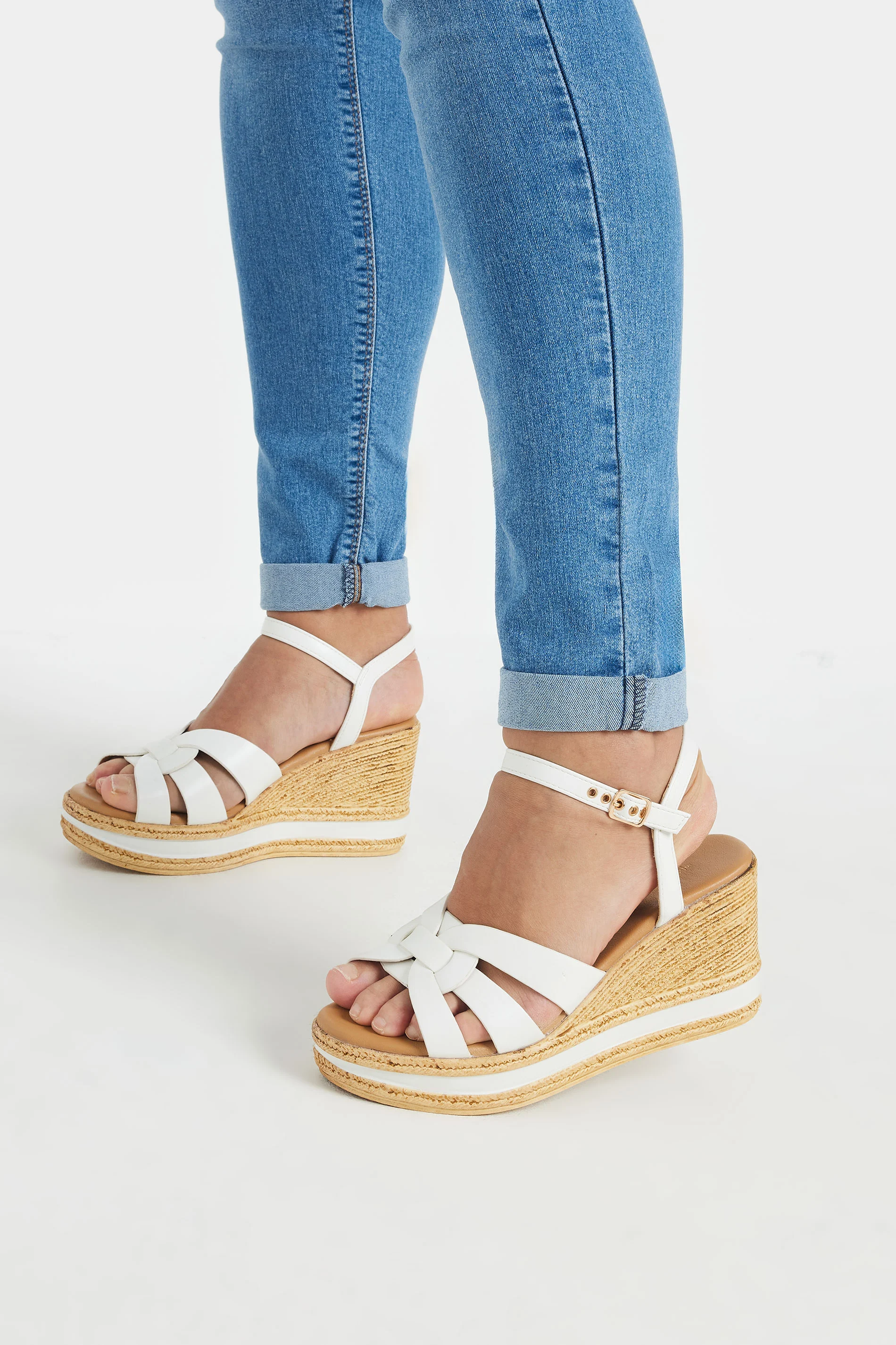 Yours White Faux Leather Wedge Sandals In Extra Wide Fit