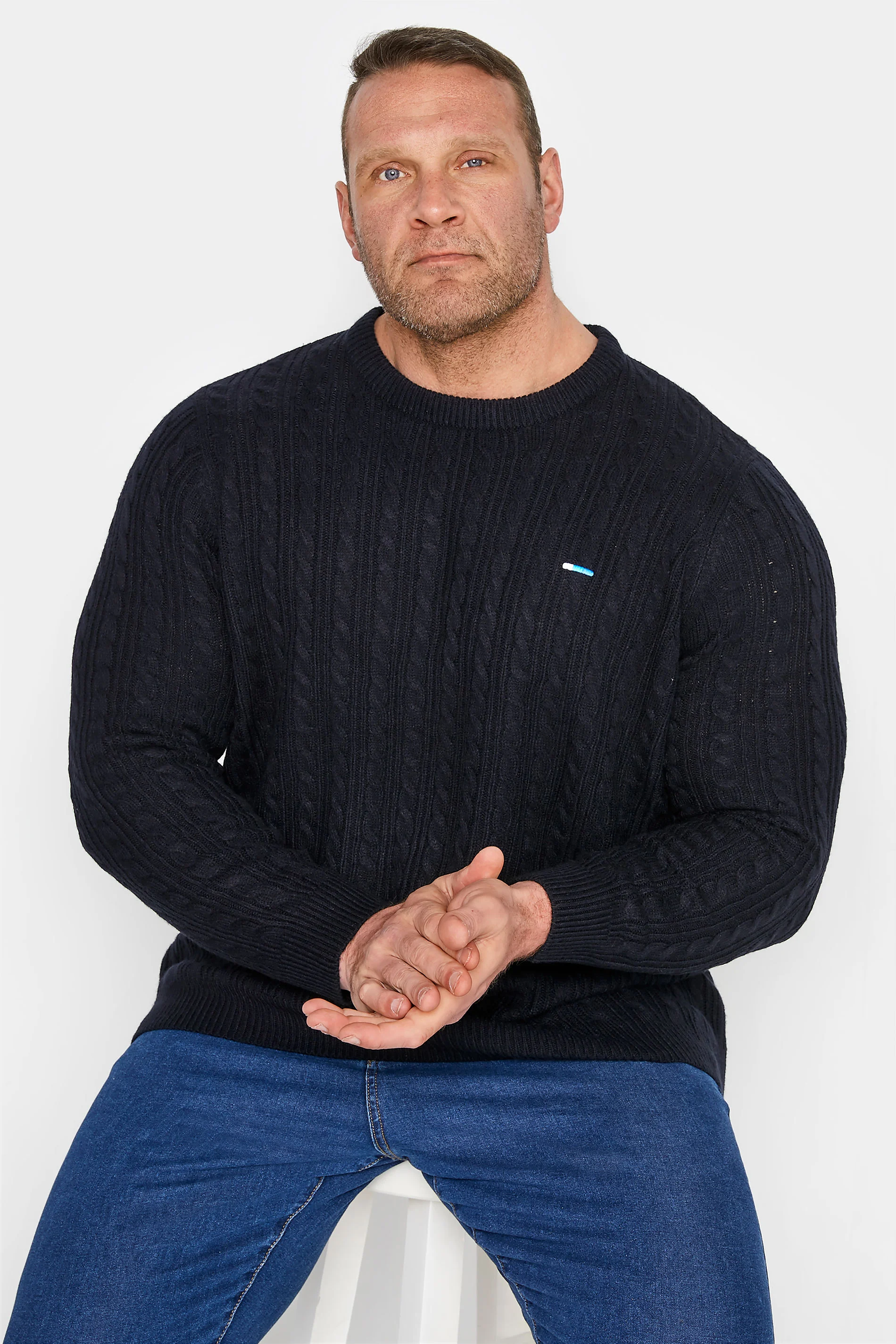 BadRhino BadRhino Big & Tall Navy Blue Cable Knitted Jumper