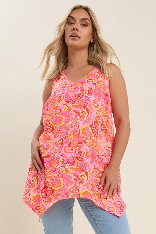 Yours YOURS Curve Pink Floral Swirl Print Vest Top