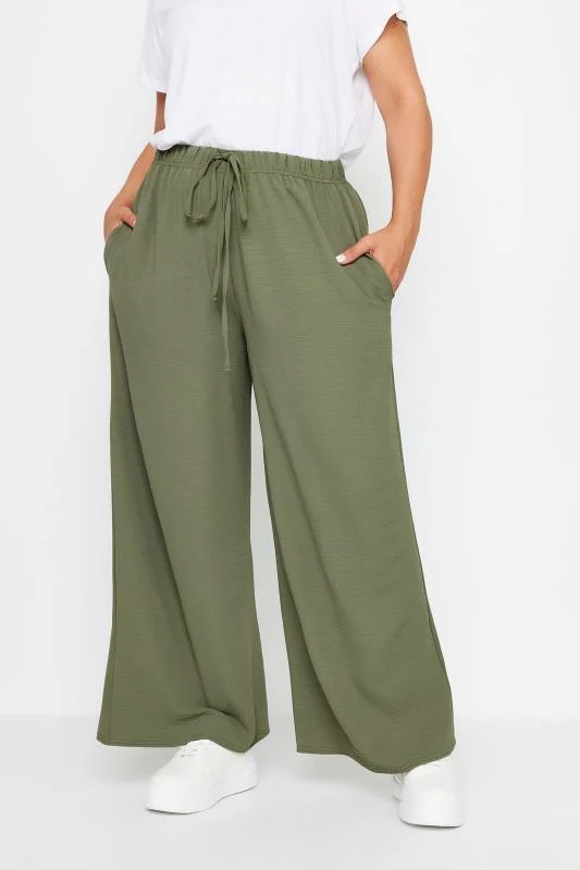 Yours YOURS Curve Khaki Green Twill Wide Leg Trousers