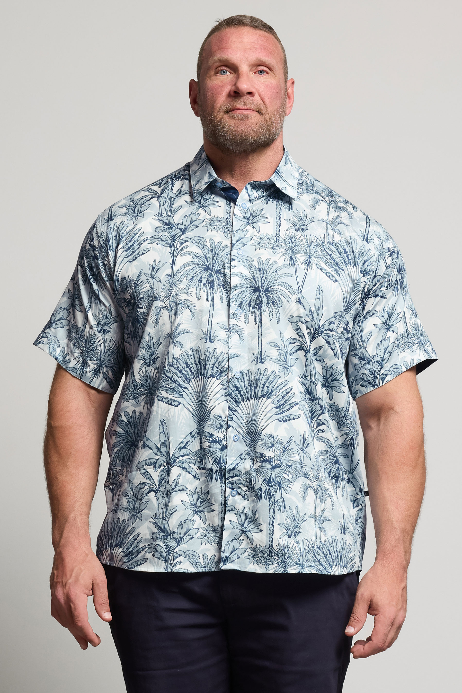 Kam KAM Big & Tall Blue Palm Tree Print Shirt