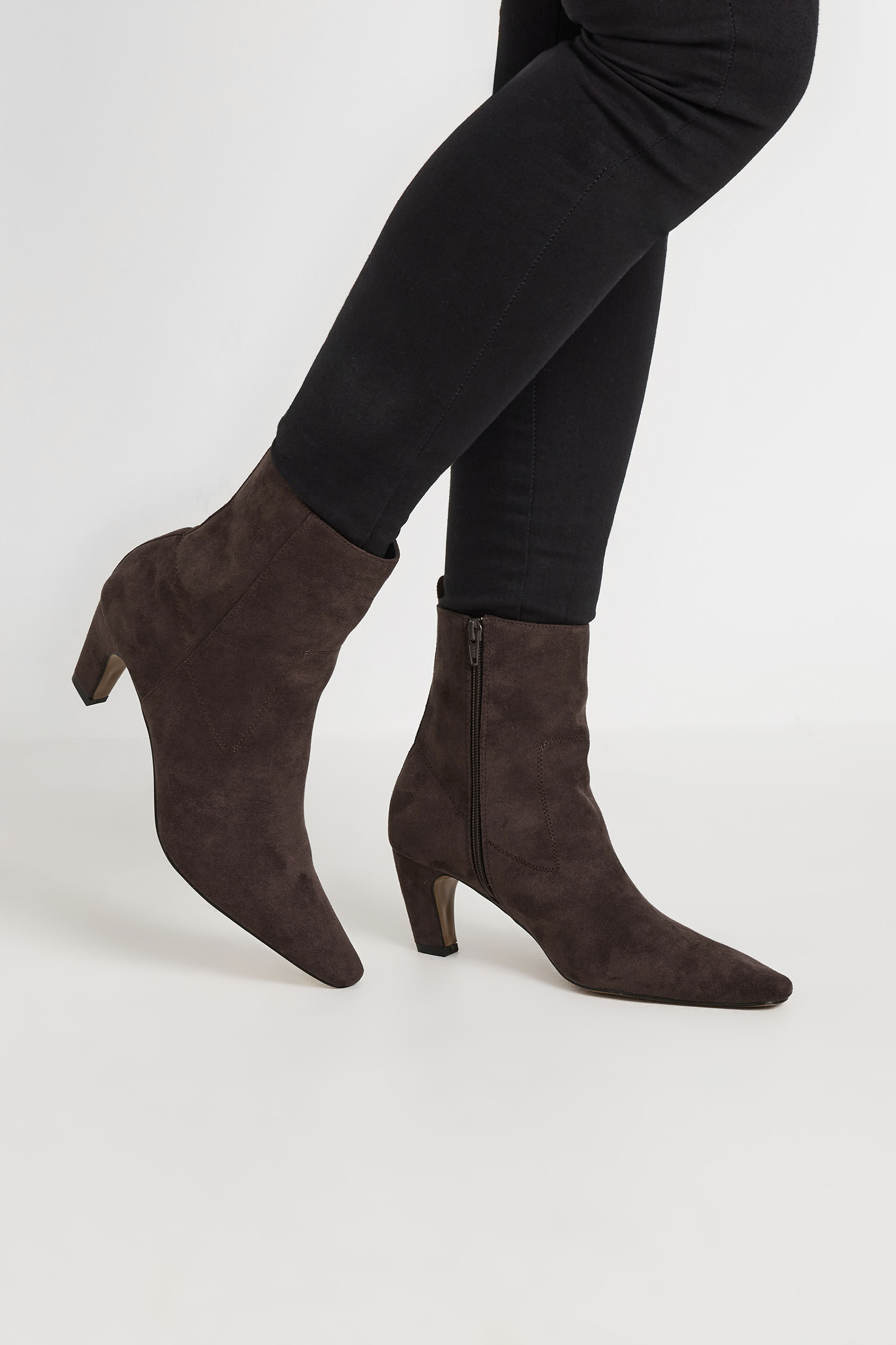 LTS LTS Brown Faux Suede Heeled Ankle Boot In Standard Fit