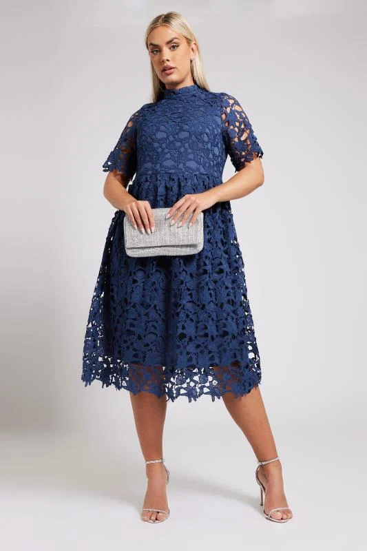 Yours London YOURS LONDON Curve Blue Crochet Lace Midi Dress