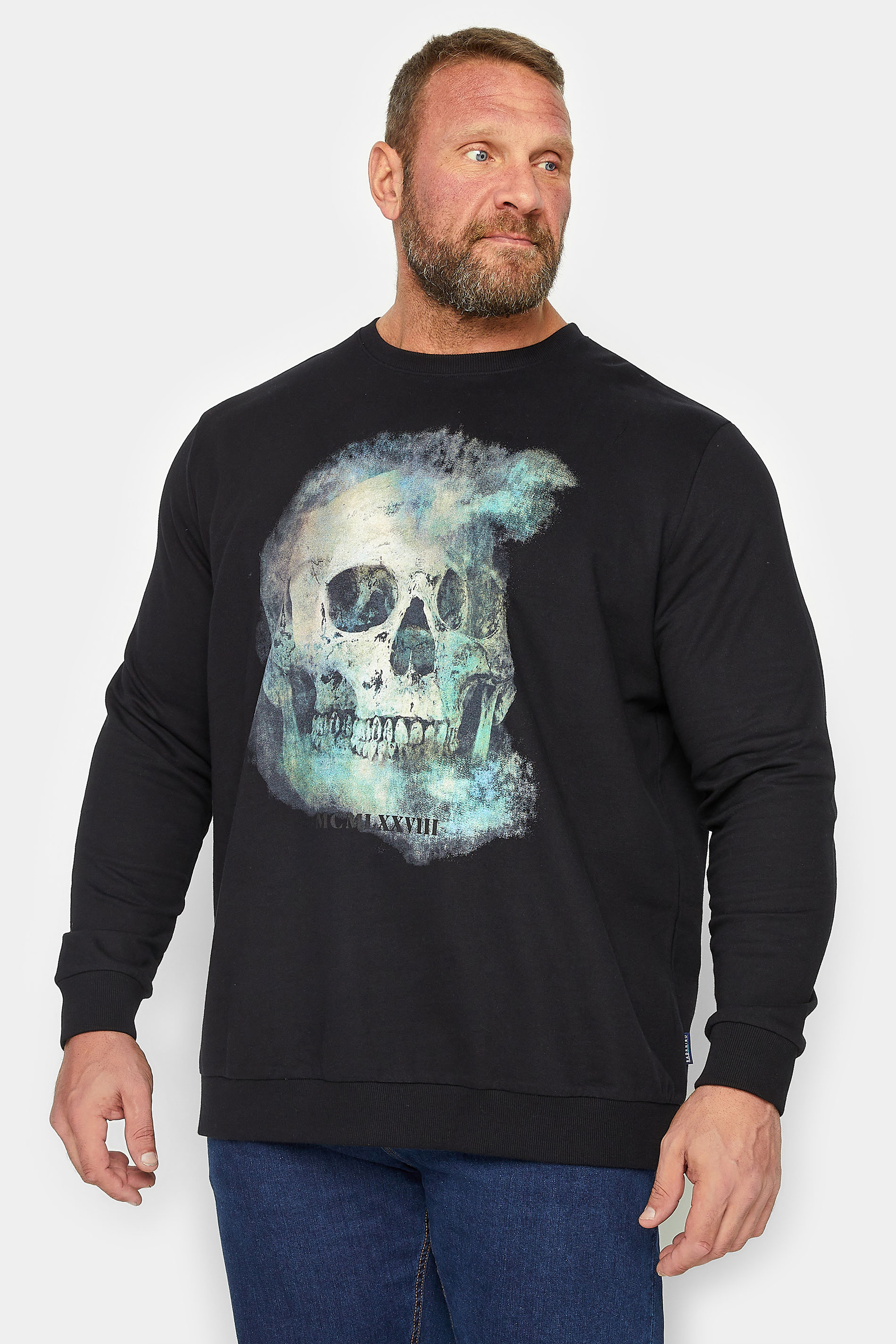 BadRhino BadRhino Big & Tall Black Skull Print Sweatshirt