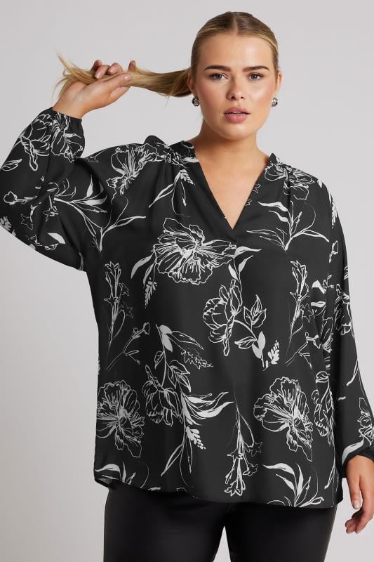Yours London YOURS LONDON Curve Black Floral Print Pleated Blouse