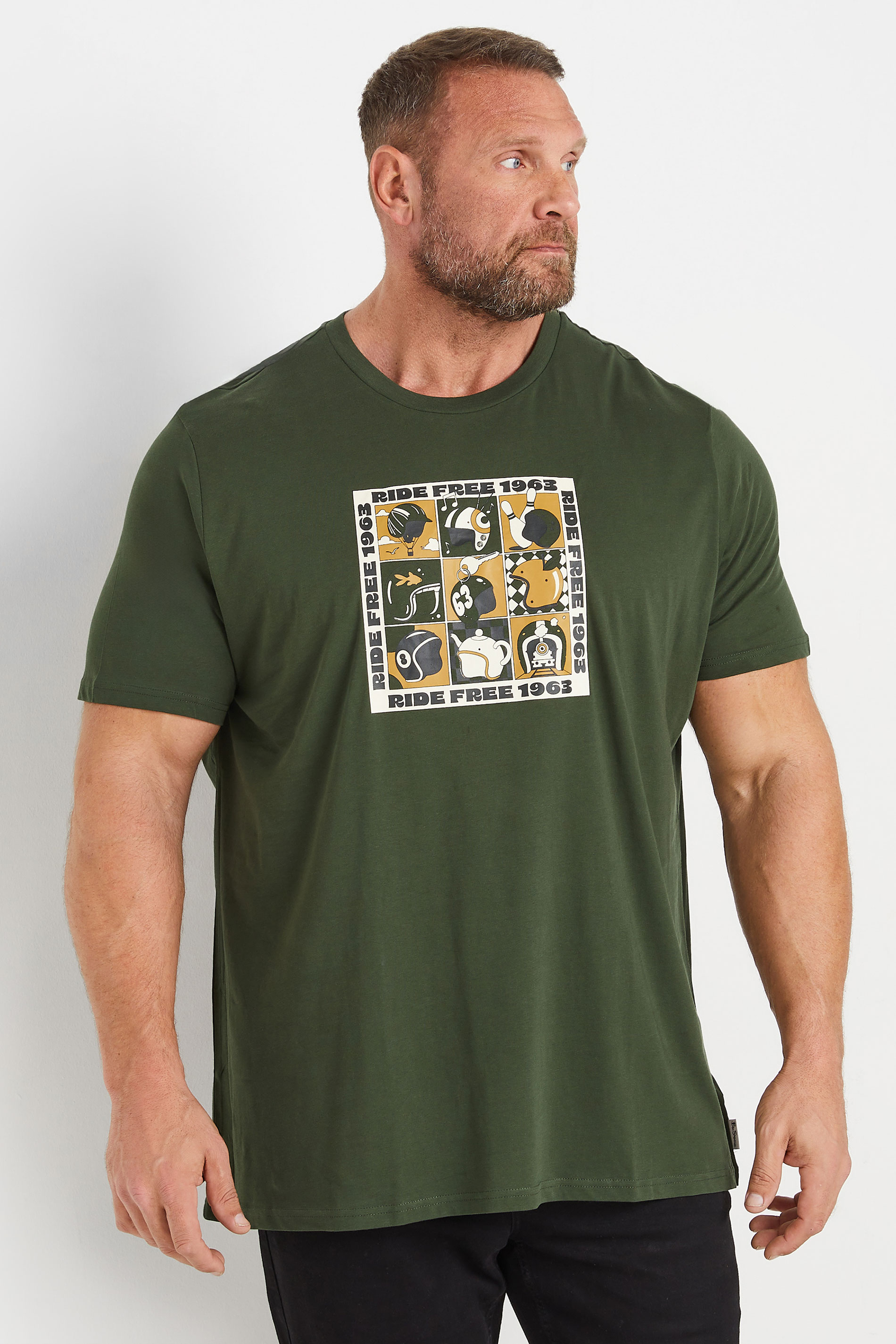 Ben Sherman BEN SHERMAN Big & Tall Camo Green Trippy Helmets Printed T-Shirt