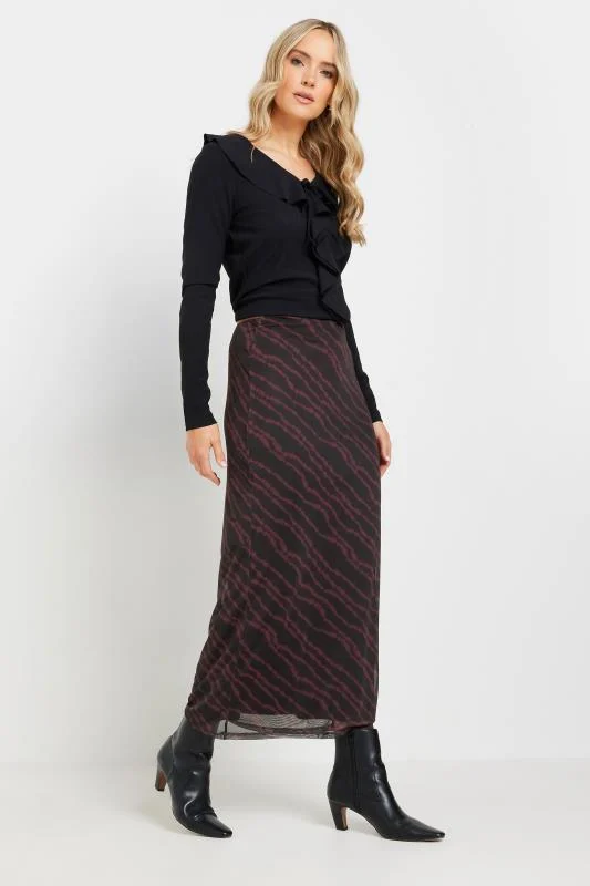 LTS LTS Tall Burgundy Red Mesh Abstract Maxi Skirt