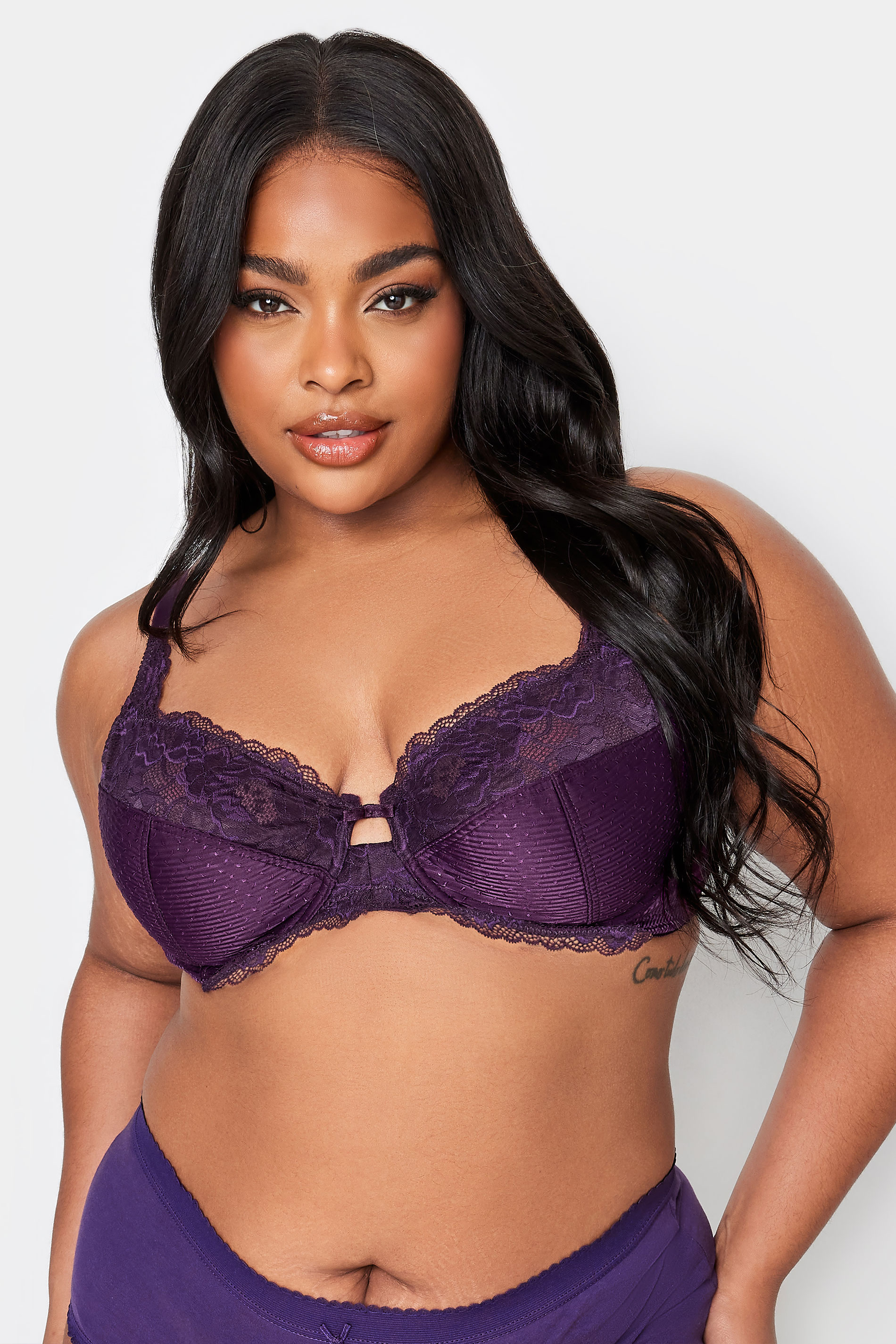 Yours YOURS Curve Purple Lace Trim Non-Padded Underwired Bra