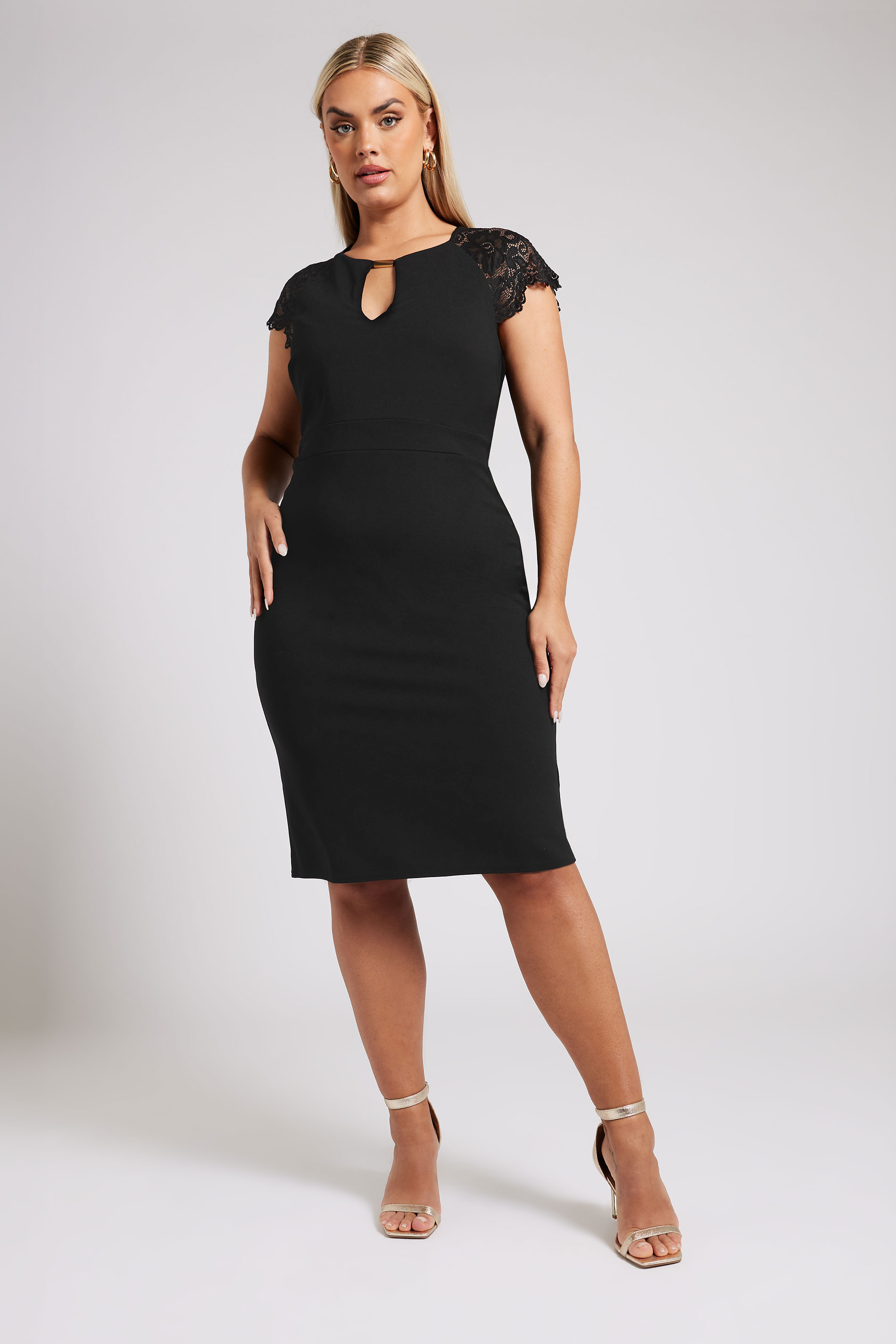 Yours London YOURS LONDON Curve Black Lace Keyhole Midi Dress