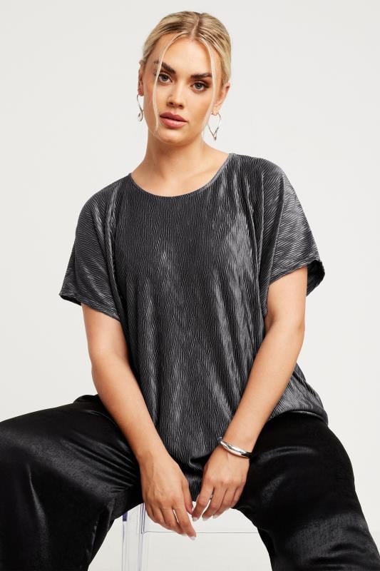 Yours YOURS Curve Charcoal Grey Zig Zag Plisse Top