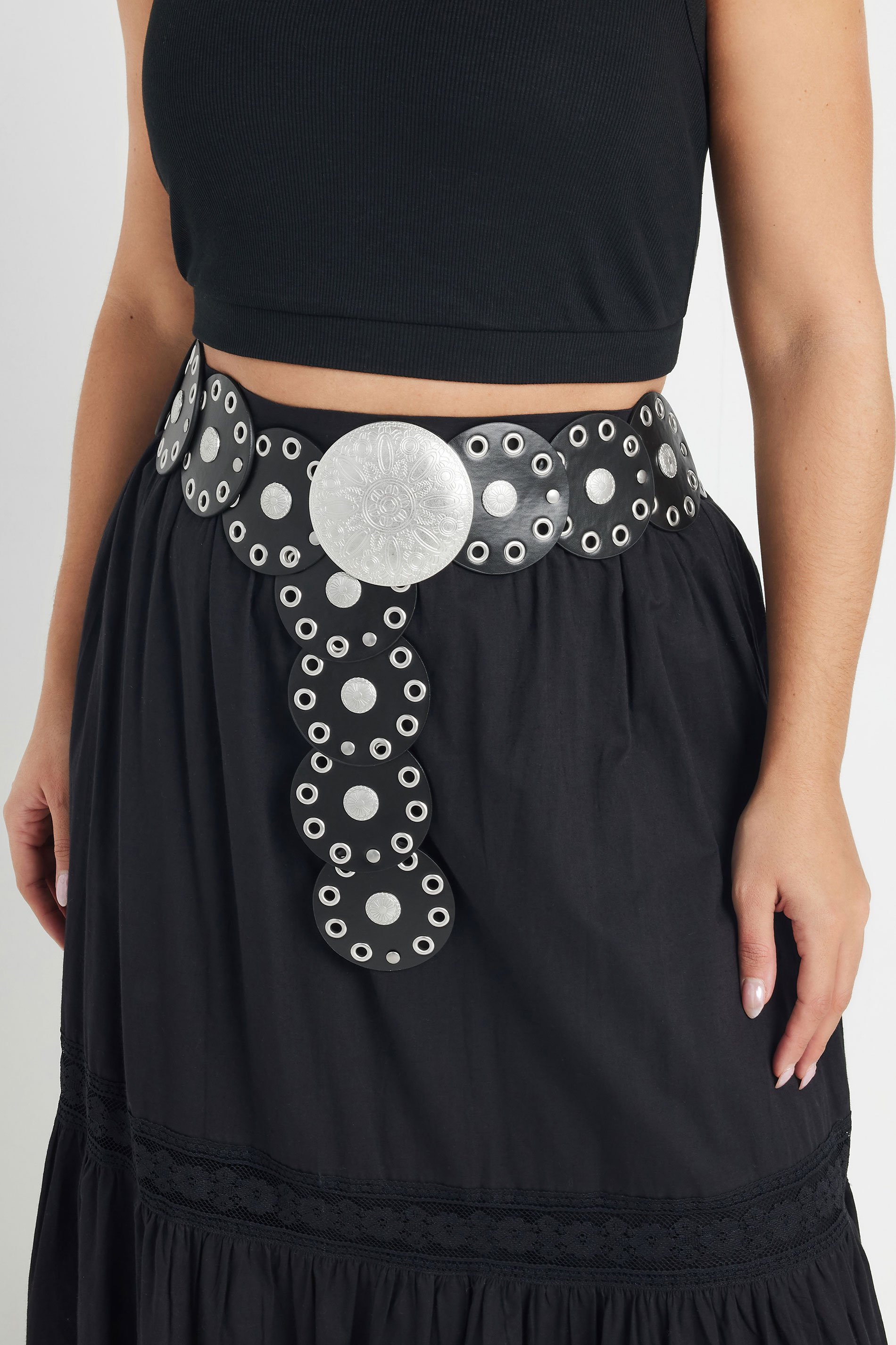 Yours Black Wide Disc Eyelet Belt